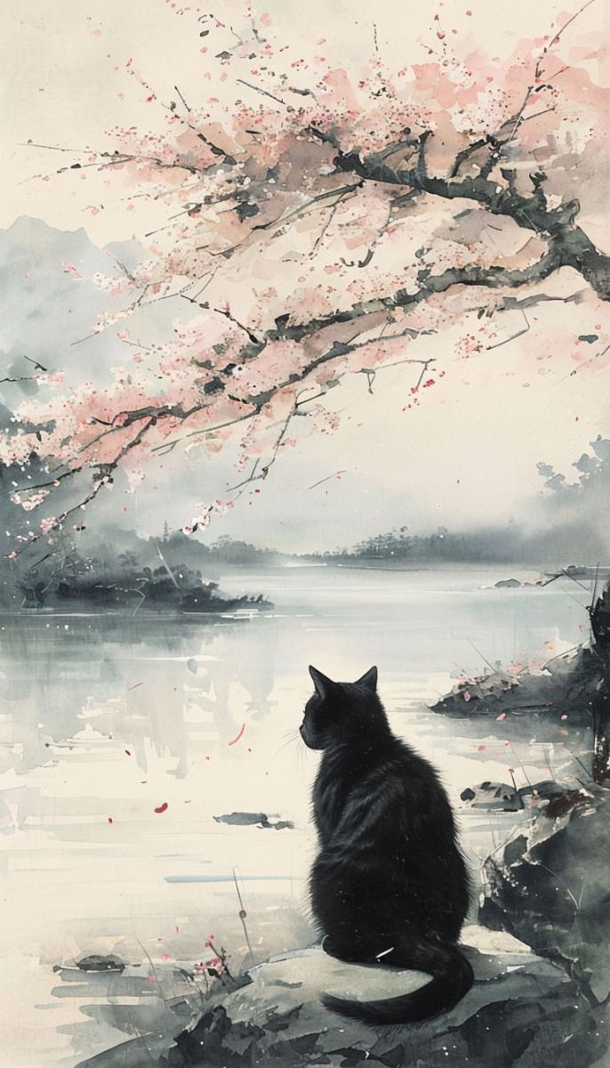 686x1200 Cherry Blossom Cat