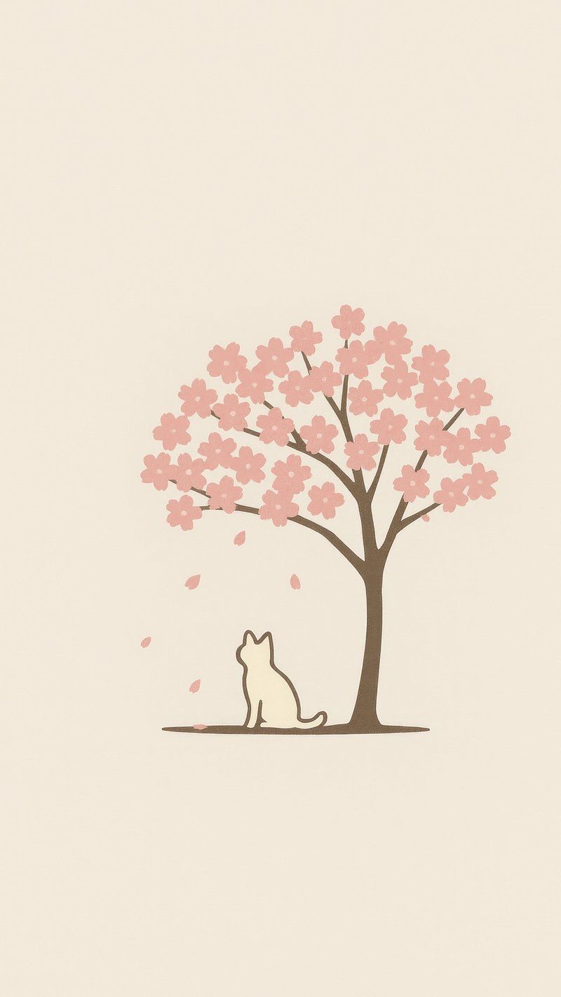 800x1422 Minimalist cat cherry blossoms mobile. Free Photo Illustration