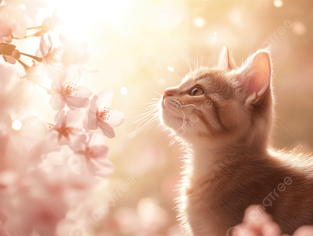 1200x904 A Cute Kitten With Blooming Cherry Blossoms Sunlight Filteringals, Cute, Kitten, Blooming Background Image And Wallpaper for Free Download