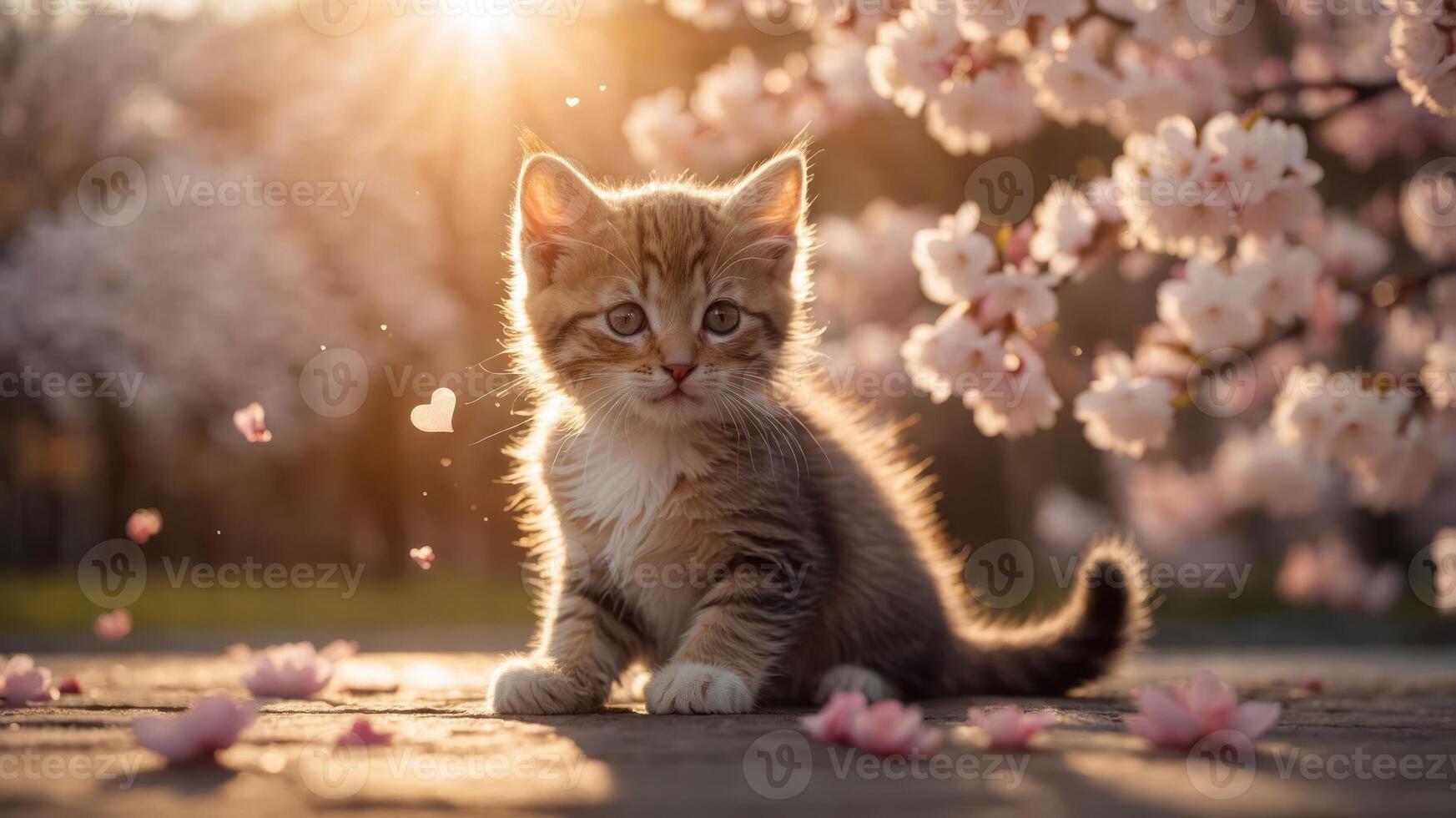 1745x980 Playful white cat with cherry blossom background nature copyspace