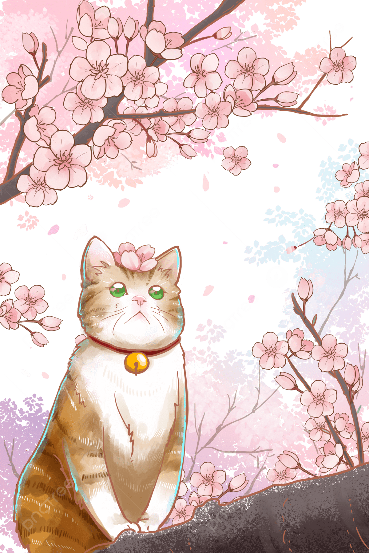 1200x1799 Sakura Sakura Festival Cherry Blossom Season Spring Animal Cat, Cherry Blossoms, Sakura Festival, Cherry Blossom PNG Transparent Clipart Image and PSD File for Free Download