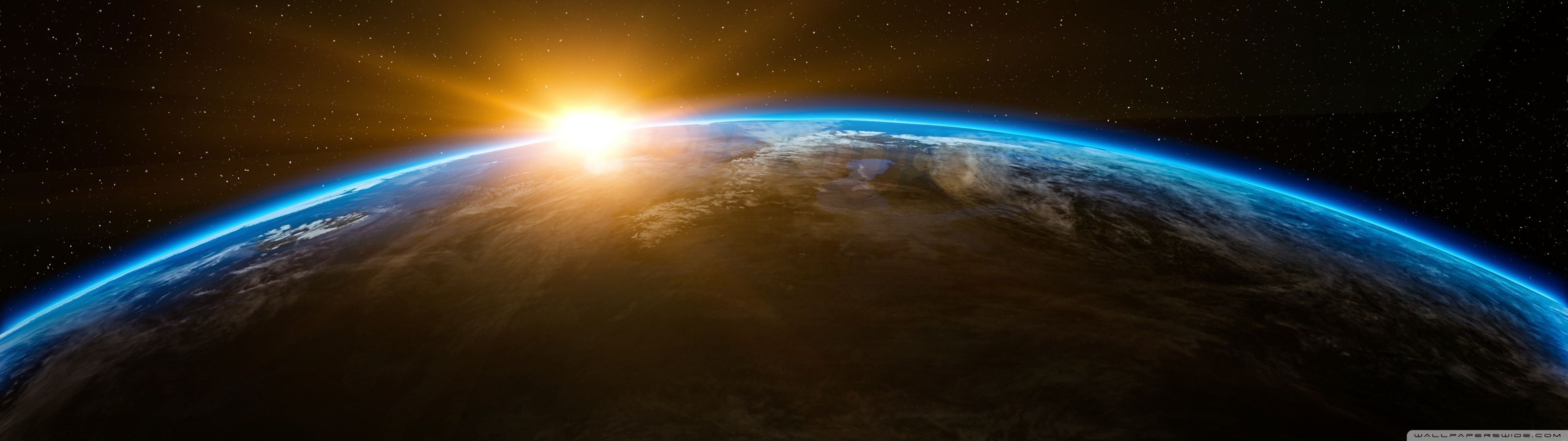 3840x1080 Earth Sunrise from Space 4K UHD Wallpaper for UltraHD Desktop and TV : Widescreen and UltraWide Display : Dual and Triple Monitor : Smartphone and Tablet Devices