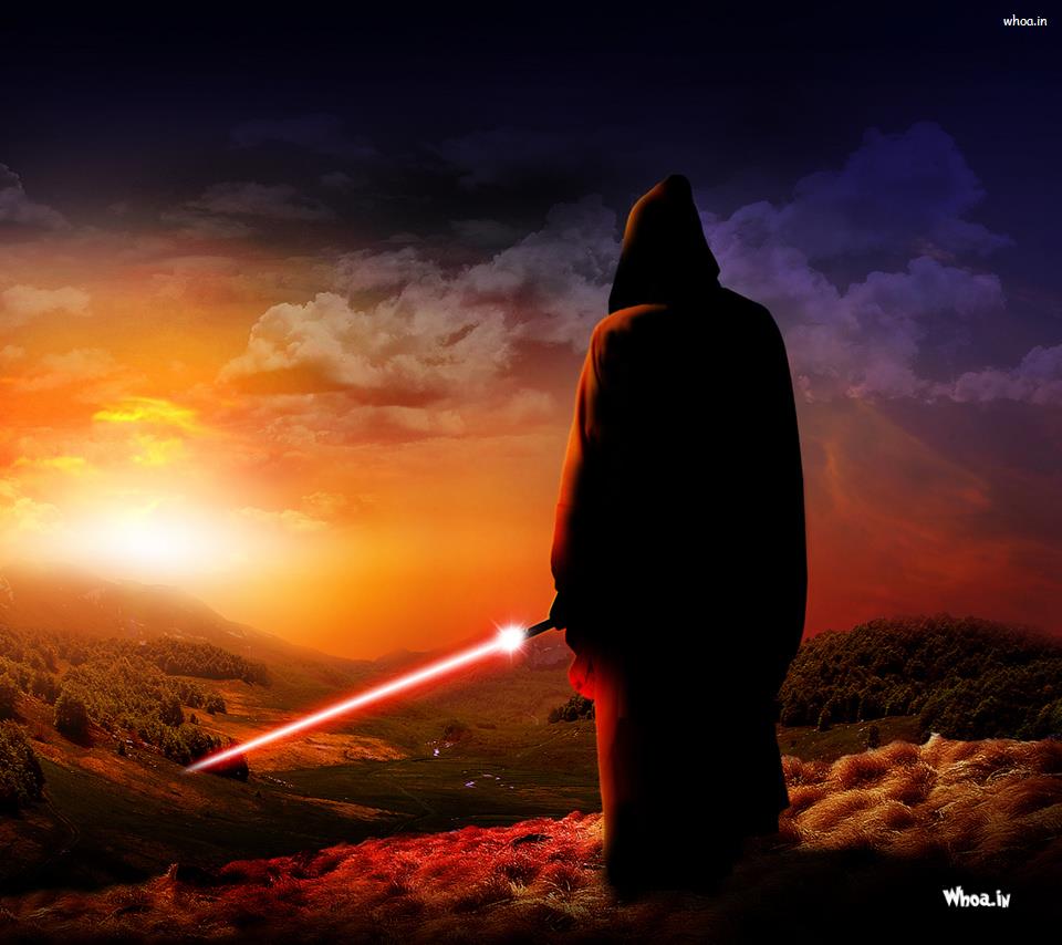 960x854 Monochrome Hooded Man With Lighting Sword HD Wallpaper