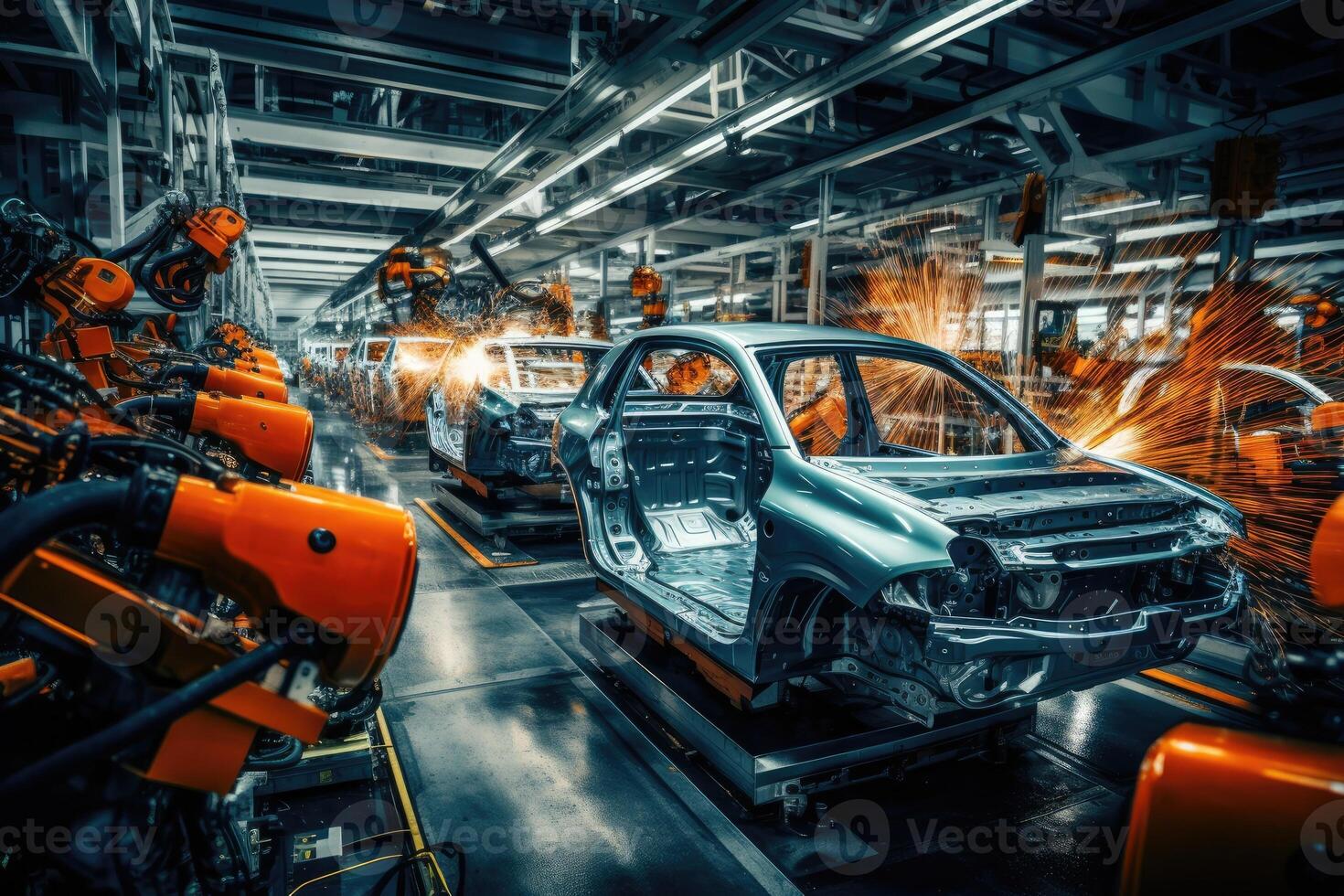 1470x980 AI generated Modern car manufacturing factory, automobile assembly line, automotive industry