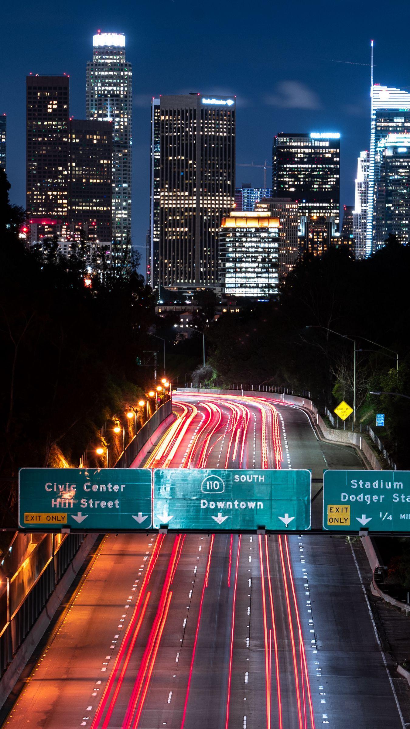 1350x2400 Download wallpaper 1350x2400 night city, long exposure, city lights, road, buildings, los angeles, california iphone 8+/7+/6s+/for parallax HD background