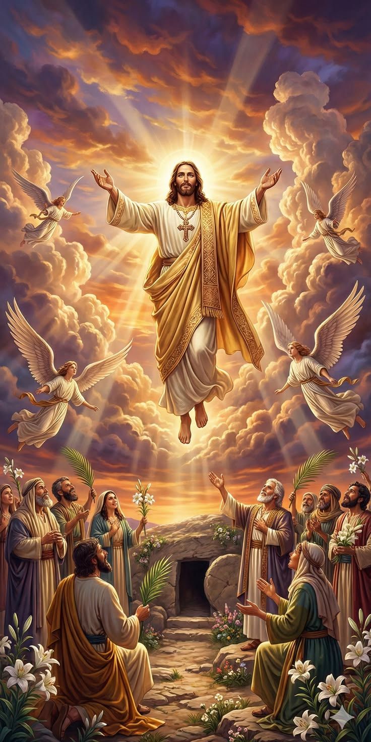 736x1472 Free 2026 Easter Resurrection Art. Jesus Ascension with Angels Wallpaper
