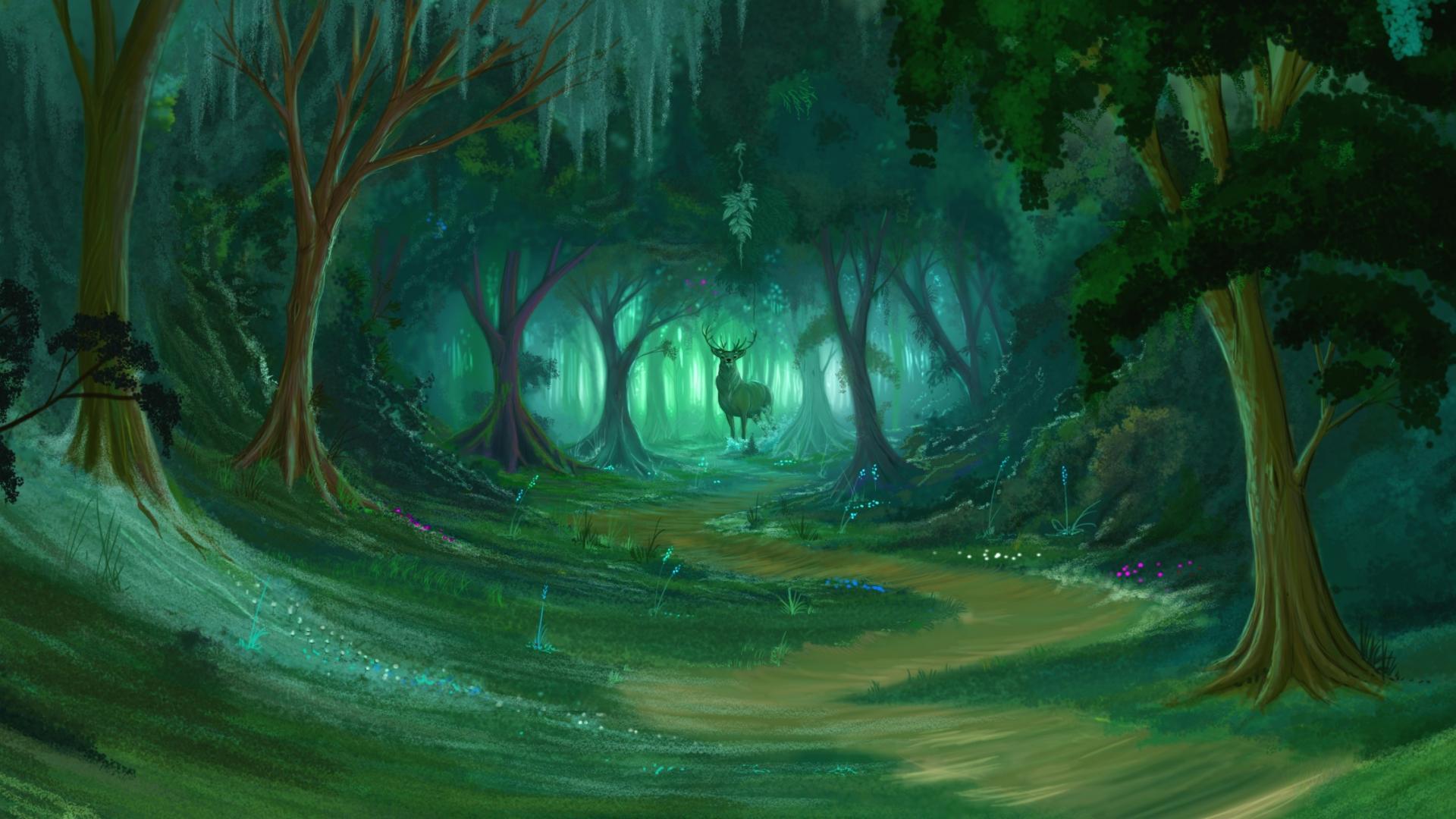 1920x1080 Forest Drawing Wallpaper