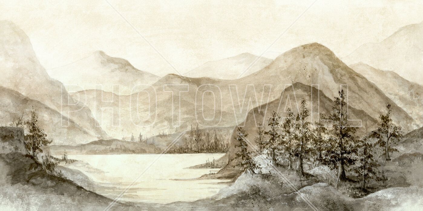 1398x699 Mountain Forest Sketch