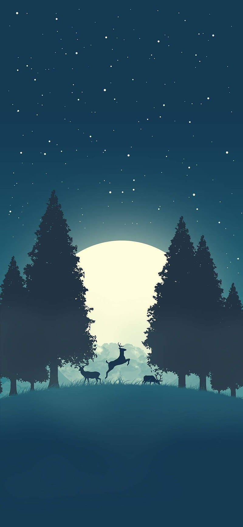 800x1733 Forest art, art, deer, draw, fog, forest, mountains, night, HD phone wallpaper