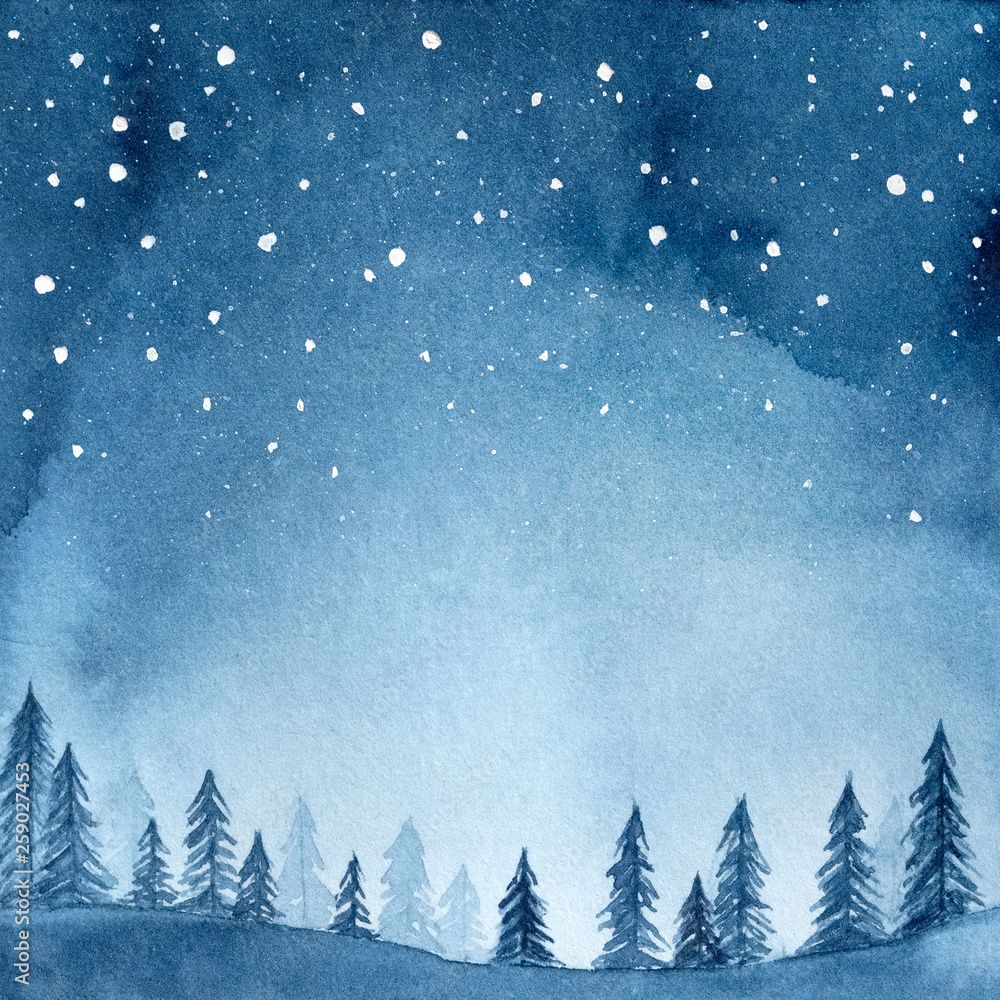 1000x1000 Stars Forest Wallpaper Watercolour Illustration Of Peaceful Spruce Forest Under Night Sky Full Of Hand Drawn