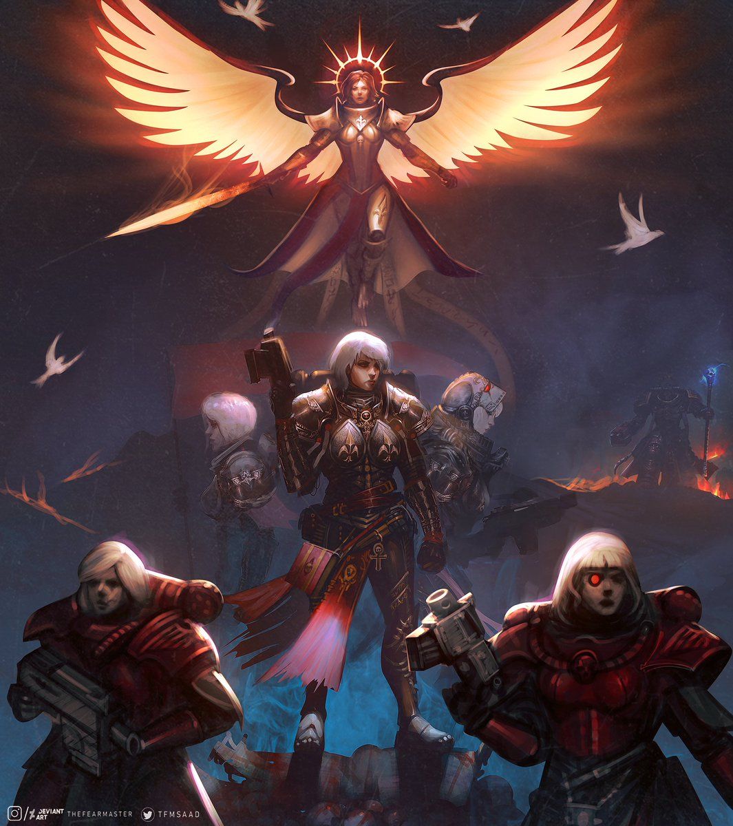 1065x1200 Adepta Sororitas merged all my paintings I made of them with Saint Celestine into a full painting between work. #WarhammerArt #warhammer40k