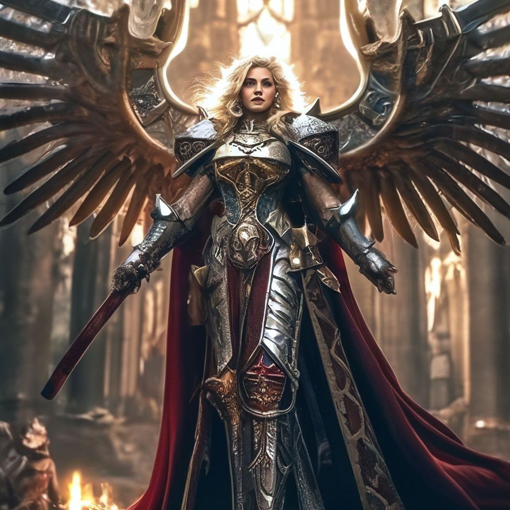 1024x1024 Celestine, the living saint, epic pose, full body shot, long shot, Warhammer