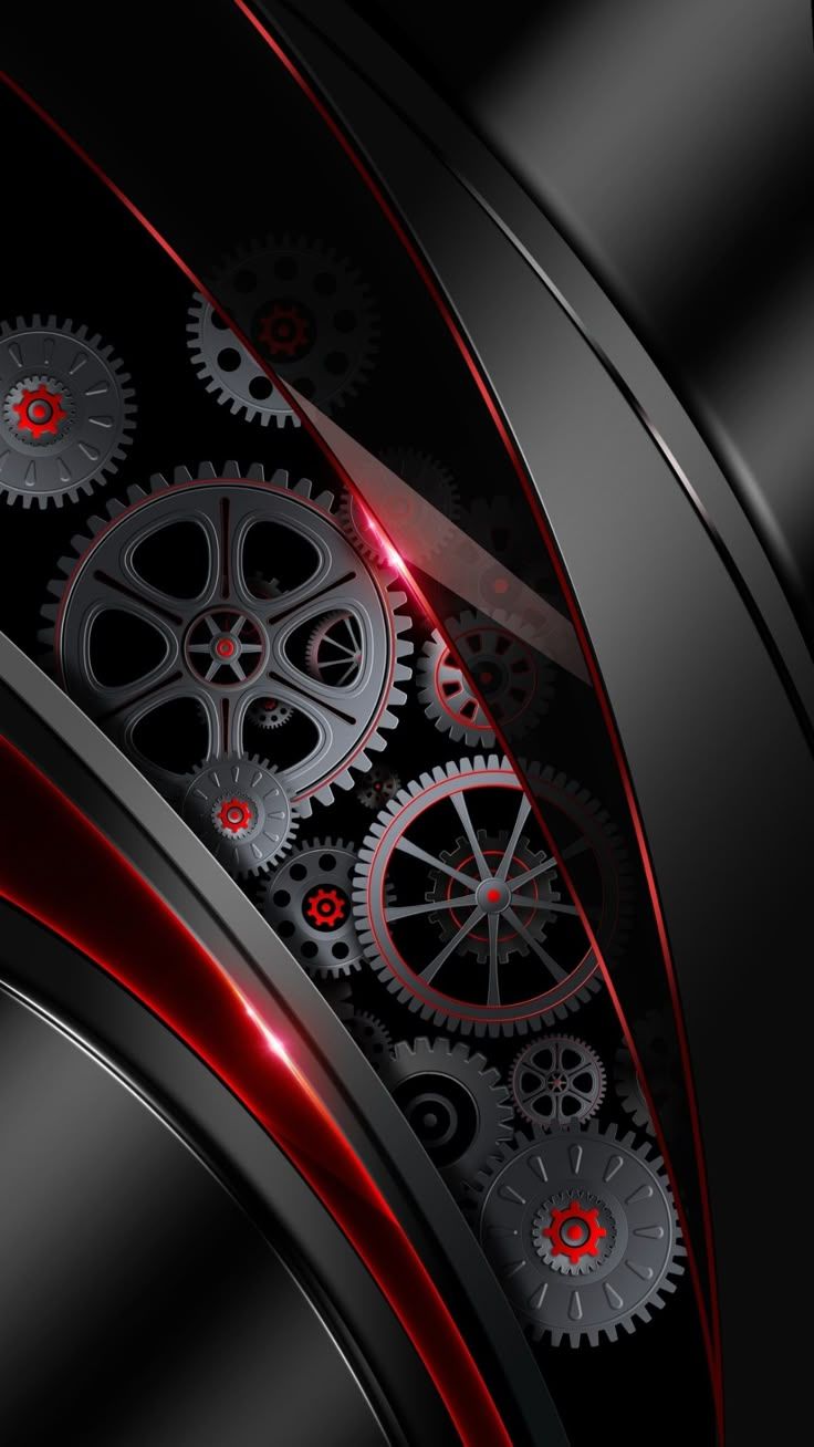 736x1308 Abstract Black and Red Gear Wallpaper. Black and red mechanical gears design, Dark industrial art