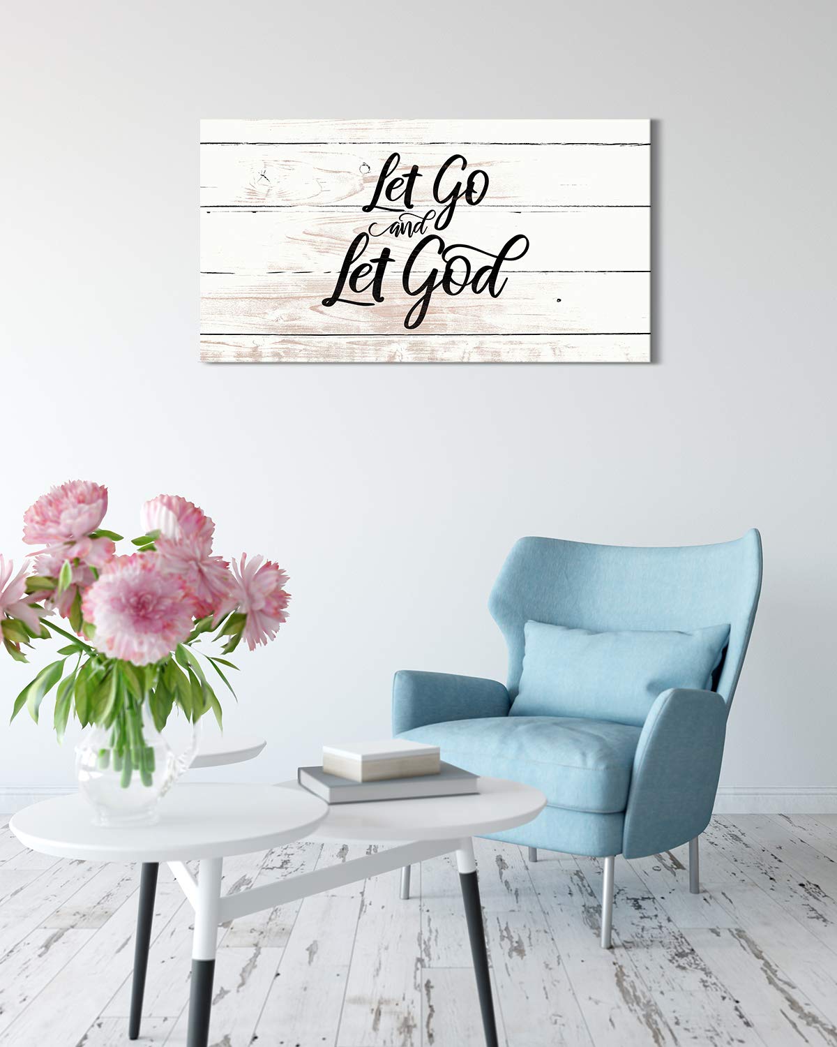 1200x1500 Let Go and Let God Wall Decor Art Canvas with Woodgrain Background (Not Printed on Wood) to Hang for above a couch, table, bed or