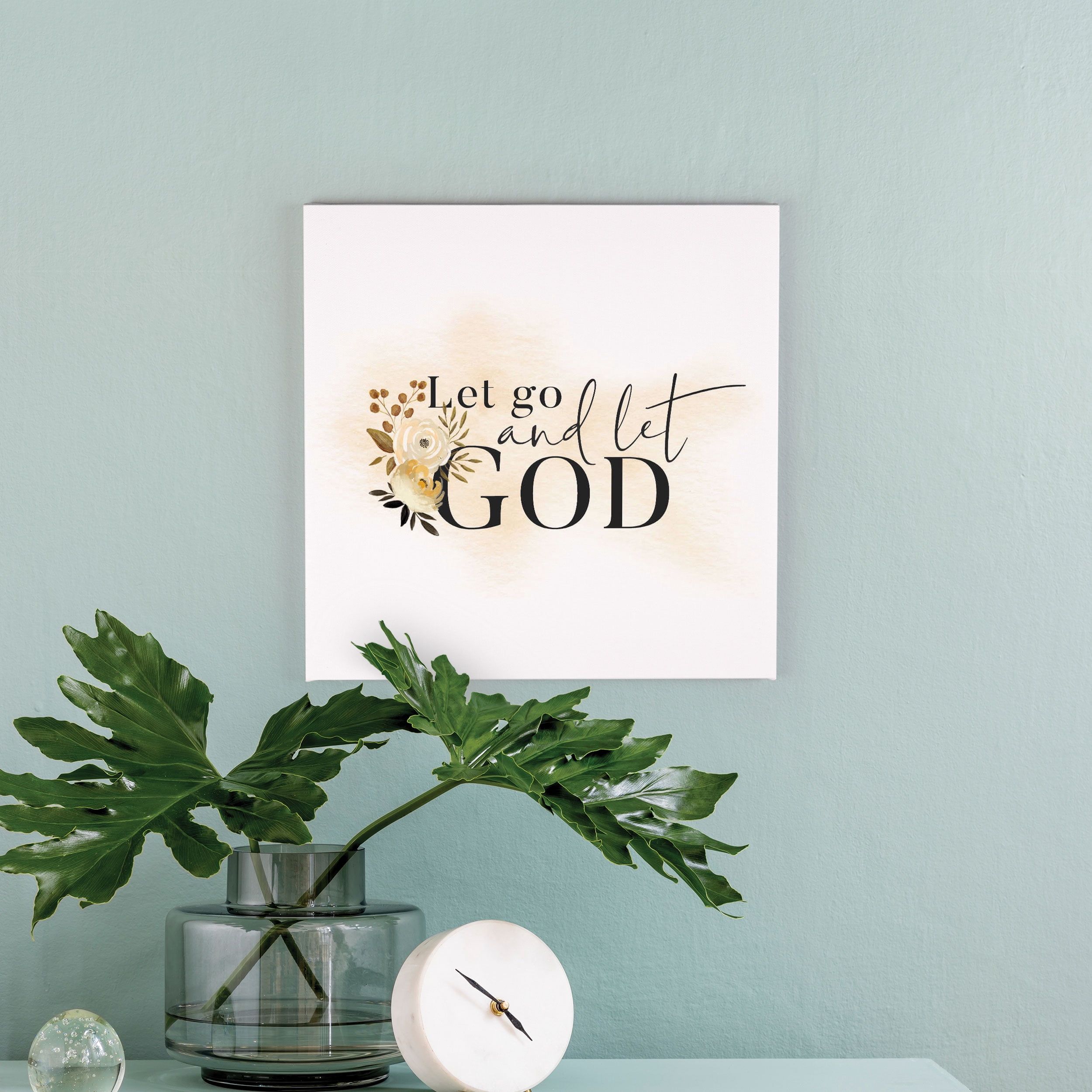 2500x2500 Let Go and Let God Floral Yellow 11 x 11 Canvas Inspirational Decorative Sign Business Supplies
