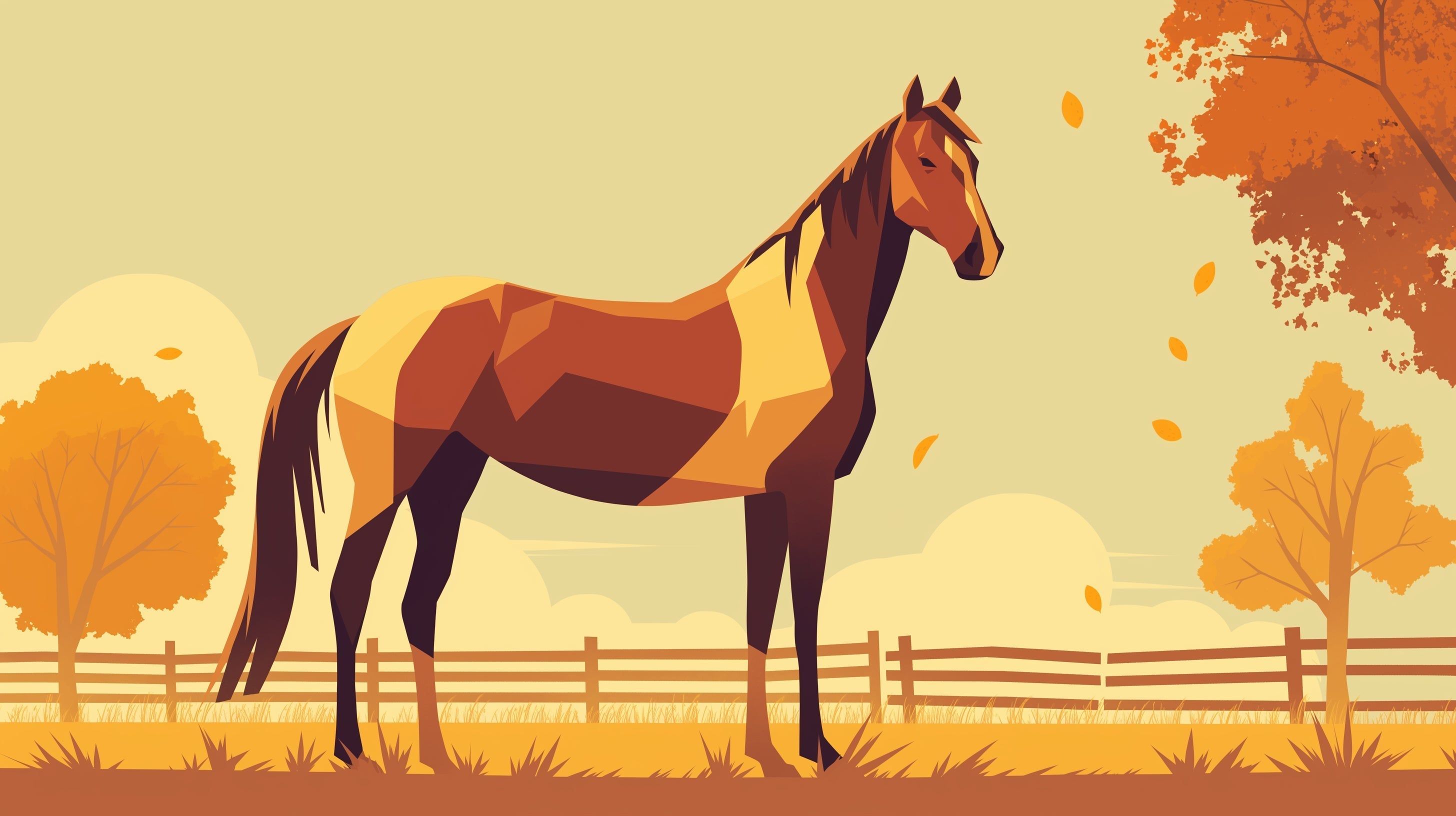 2912x1632 Farm Animal Mural Wallpaper. Geometric Horse in Autumn Scene