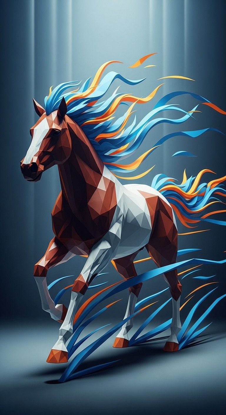 768x1408 Download Geometric Horse Galloping Image, Horse, 3D