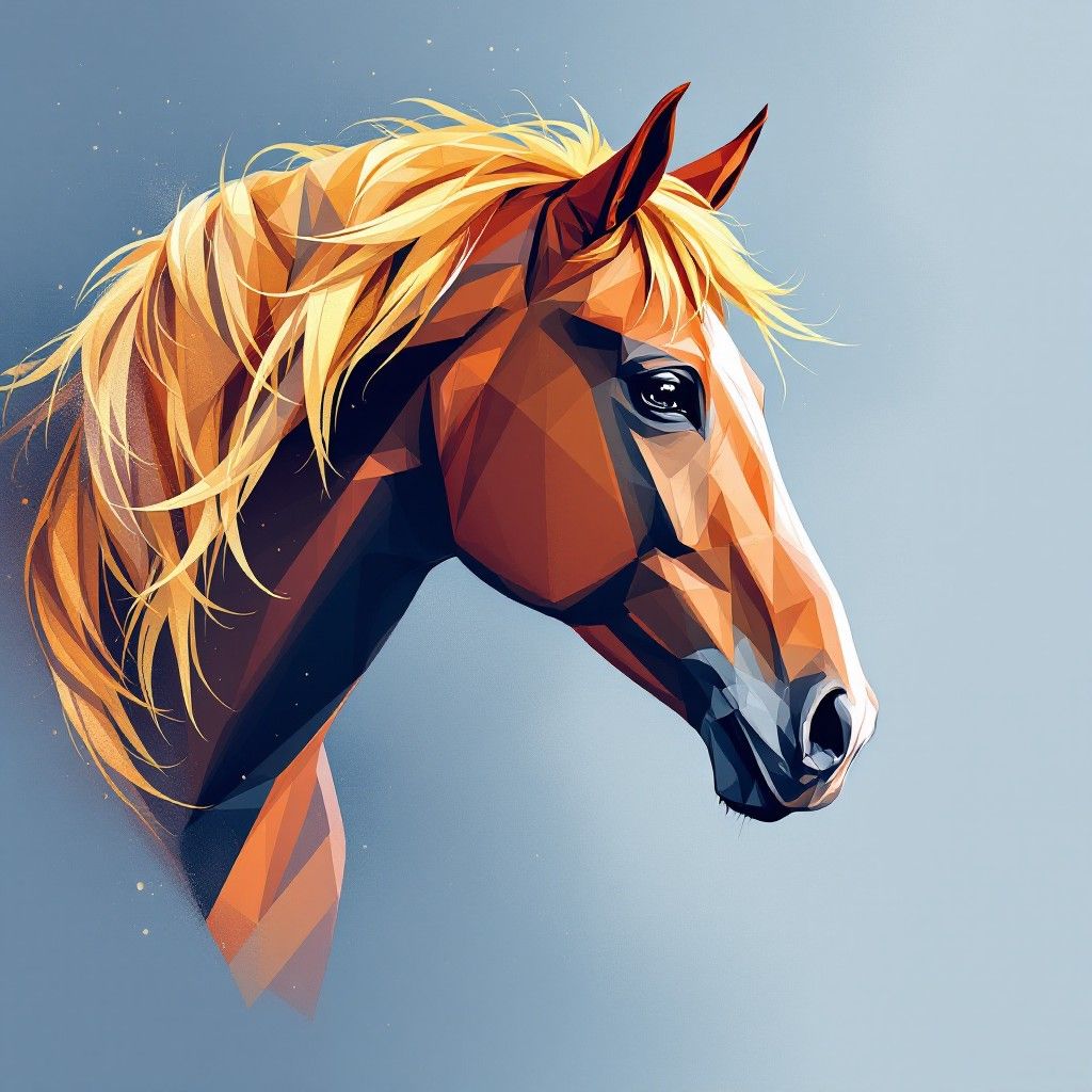 1024x1024 Download Geometric Golden Horse Image, Geometric, Watercolor