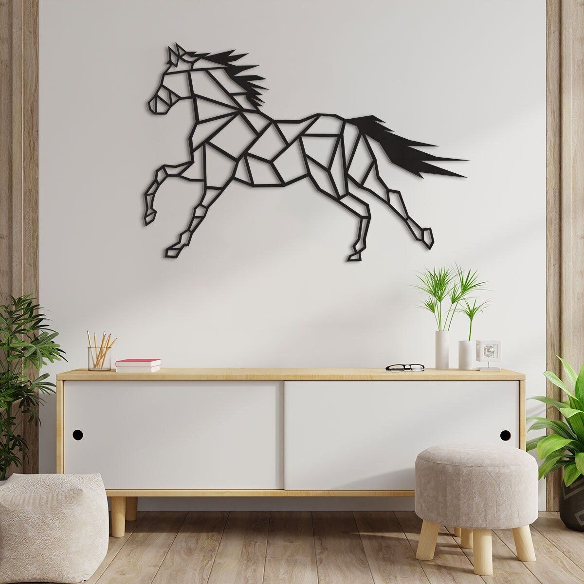 1200x1200 Wooden Geometric Horse, Wall Decoration Horse, Wall Decoration Living Room, Wall Decoration Bedroom, Home Decor, to Hang on the Wall