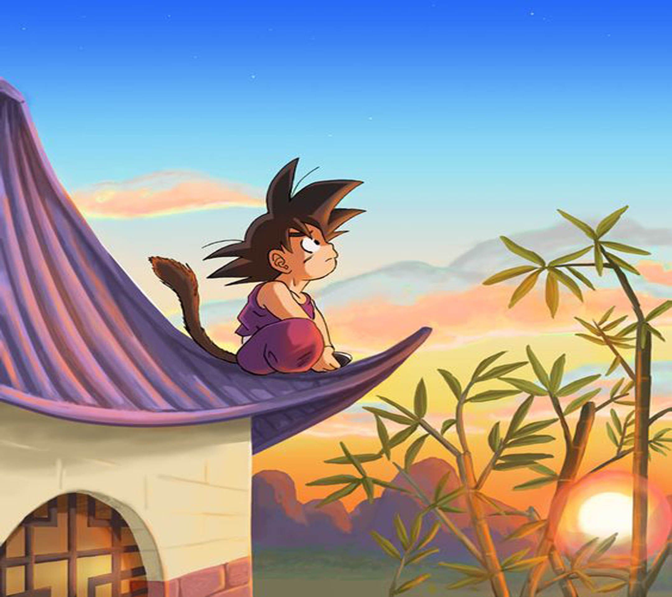 2160x1920 A Serene Sunset at Grandpa Gohan's Home Wallpaper to your mobile from PHONEKY