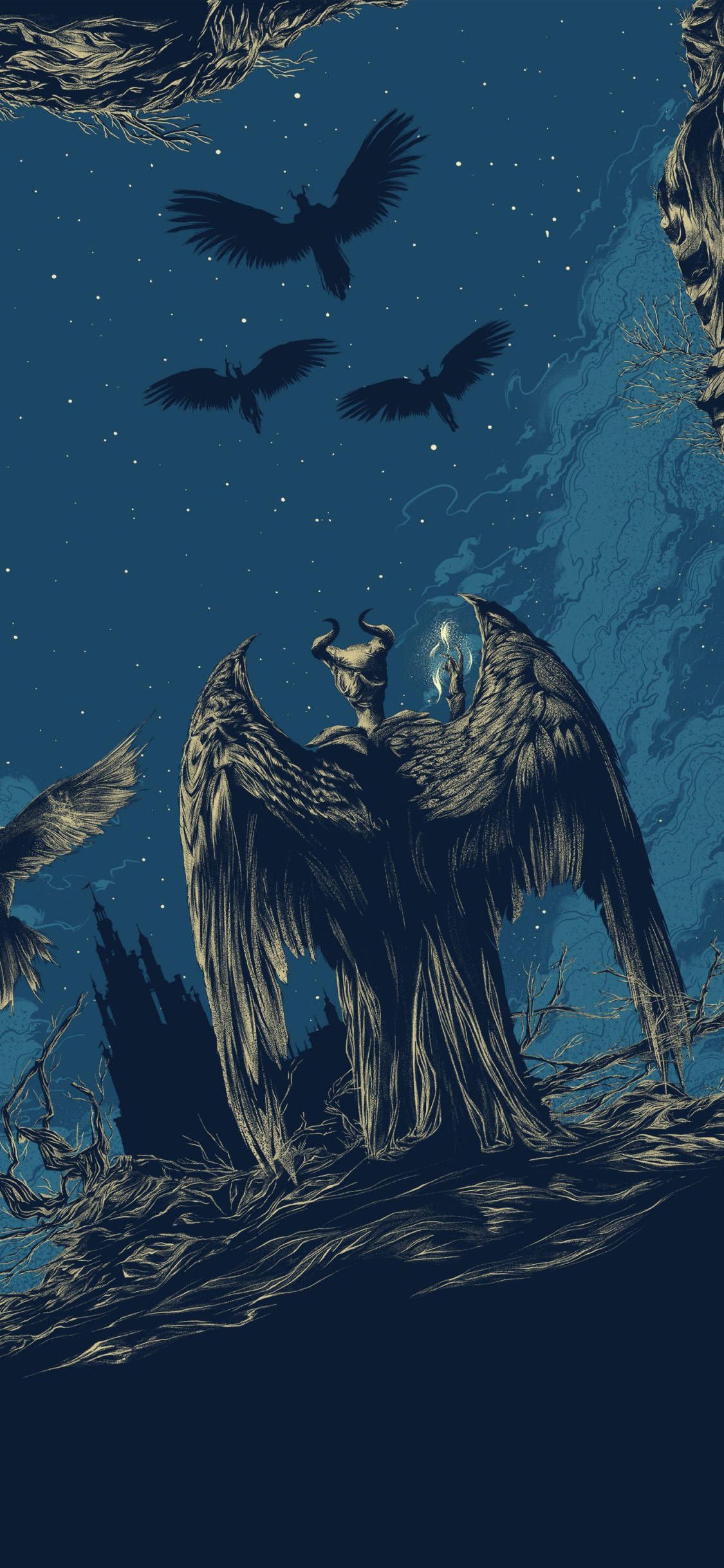 1125x2436 Download Sinister Maleficent With Wings Wallpaper
