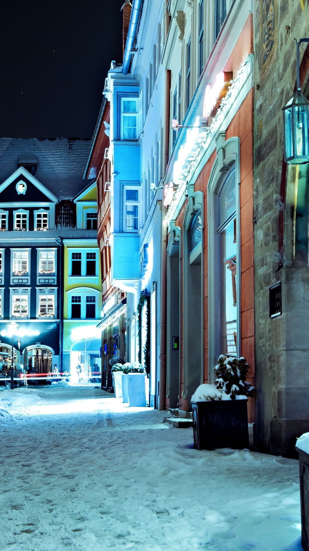 1080x1920 Phone wallpaper: Man Made, Village, Road, Snow, Germany, Light, Winter, Street, Building, Night, House 1228517