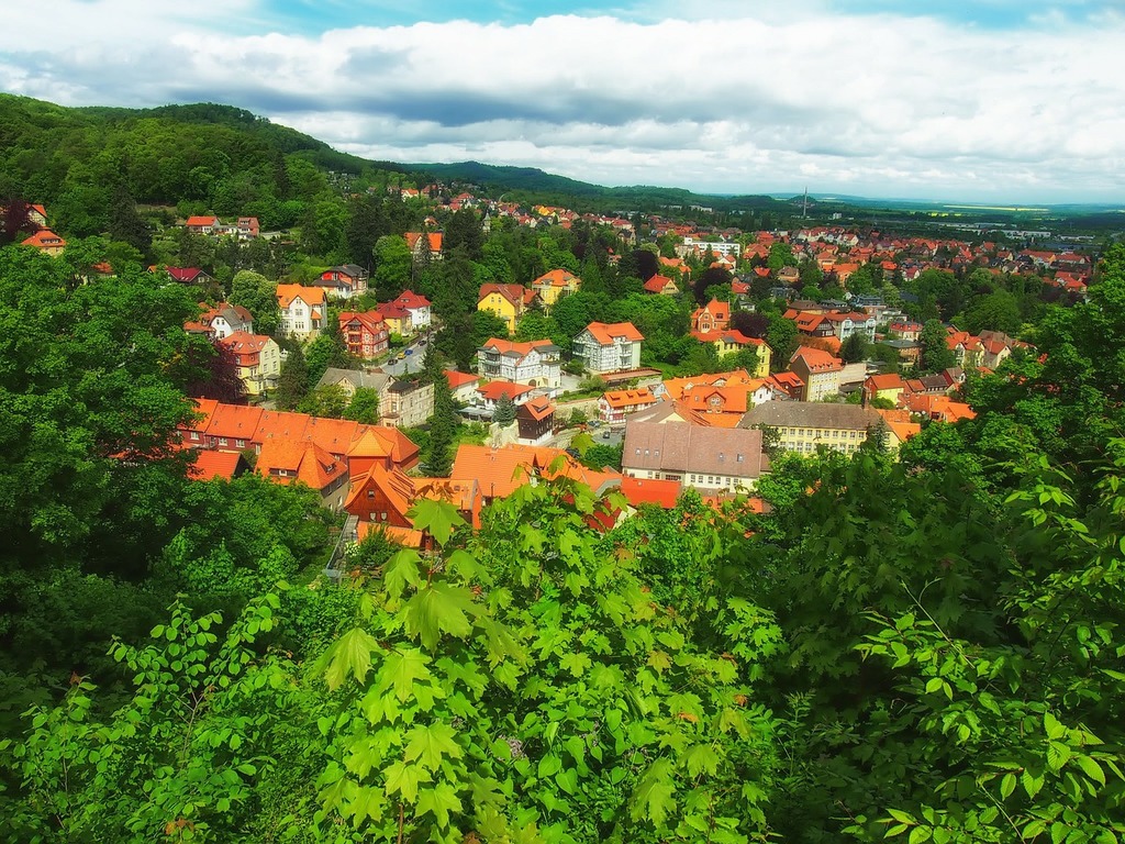 1024x768 A view of a town from a hill Blankenburg germany village