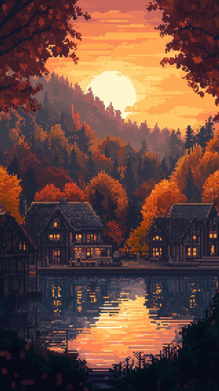 736x1313 Pixel Art Autumn in the City Wallpaper 11