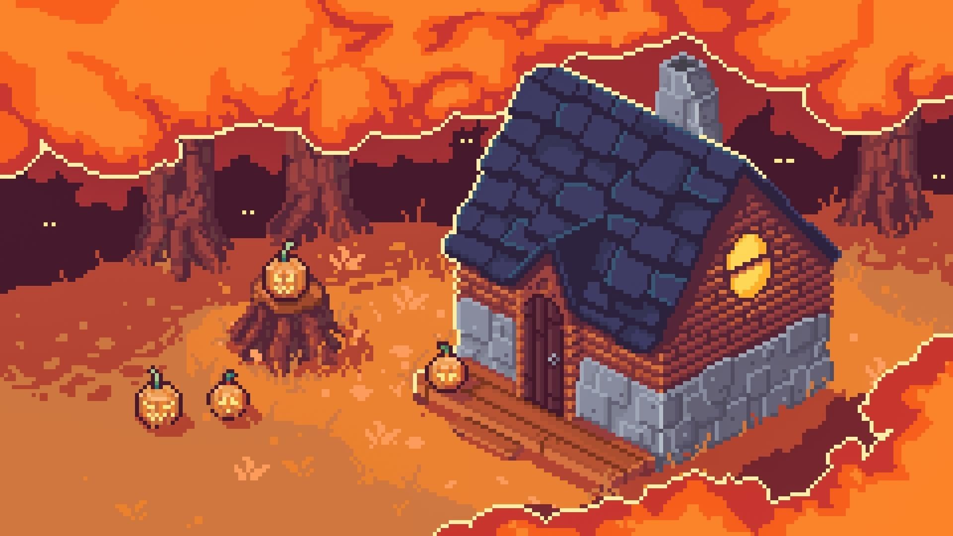1920x1080 Pixel Dreamscape: Artistic HD Autumn Cabin Wallpaperx1080
