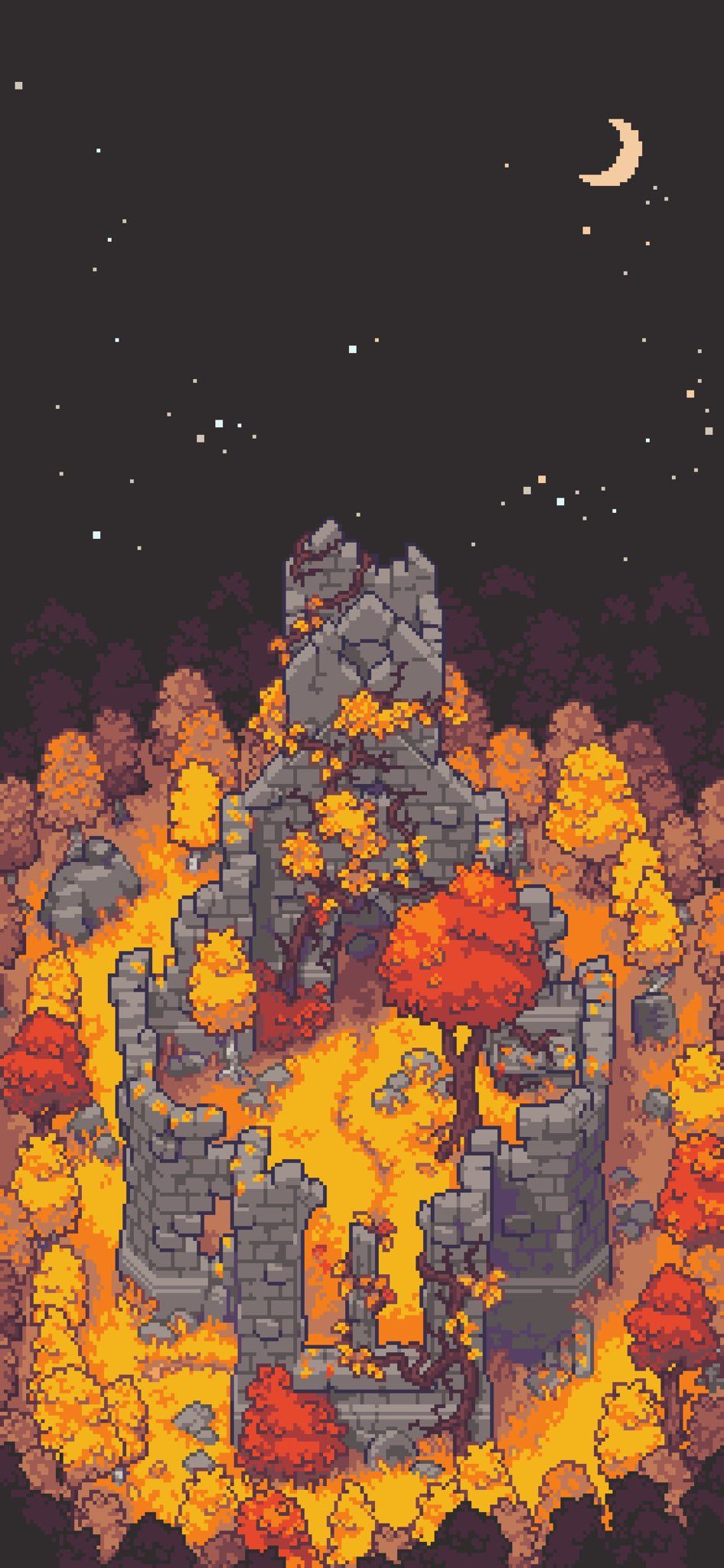 946x2048 Autumn Pixel Art Phone Wallpaper