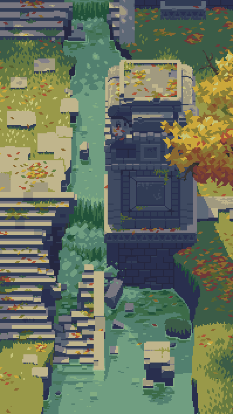 750x1334 Pixel Serenity: Artistic Autumn Ruins Phone Wallpaper