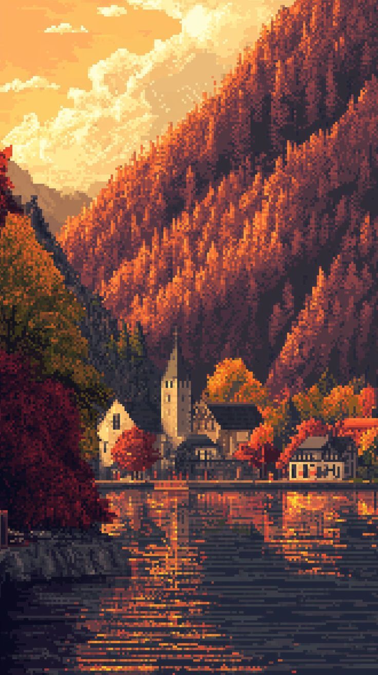 736x1313 Pixel Art Autumn in the City Wallpaper 3