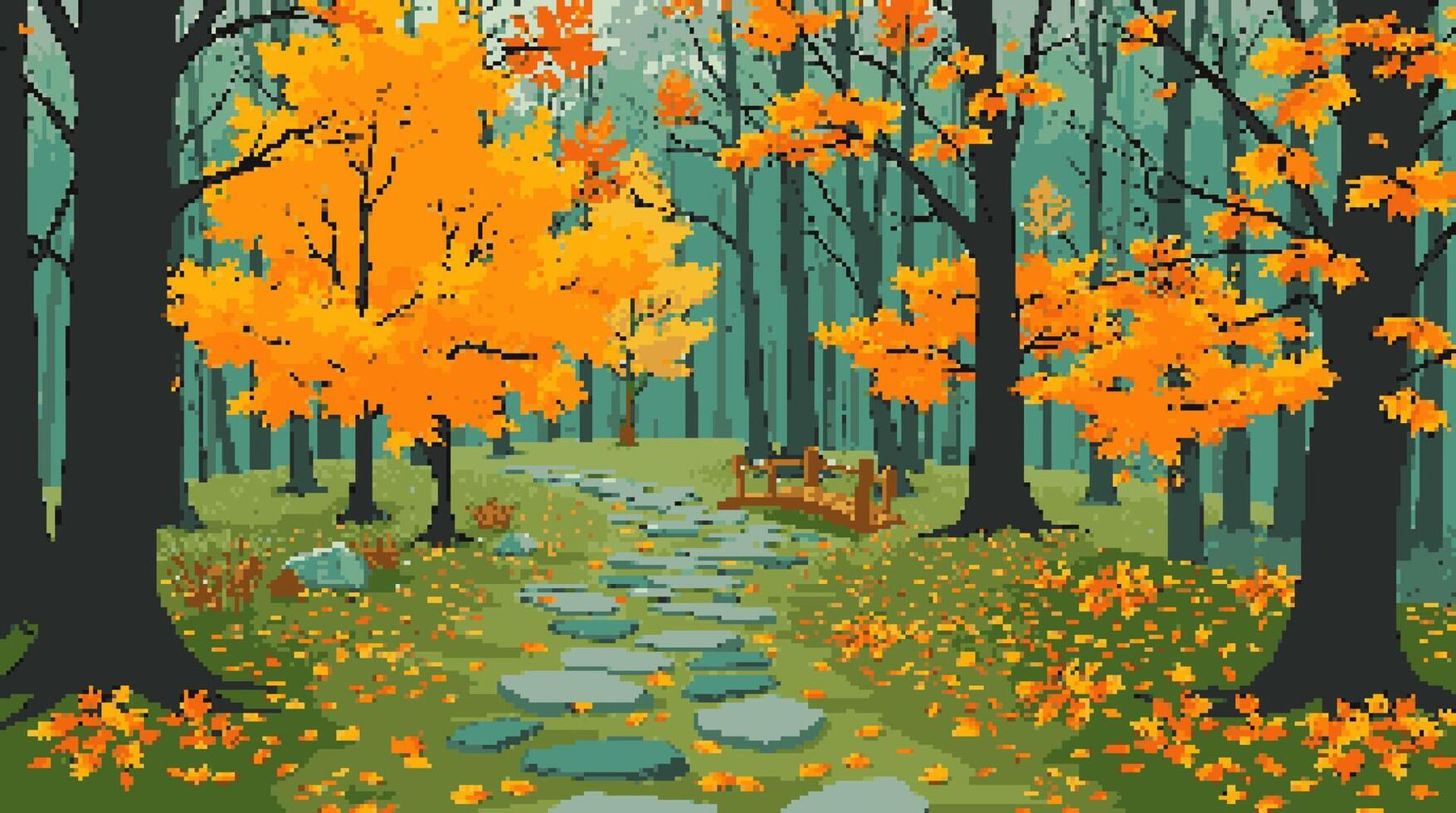 1755x980 Autumn Forest Pathway with Colorful Leaves