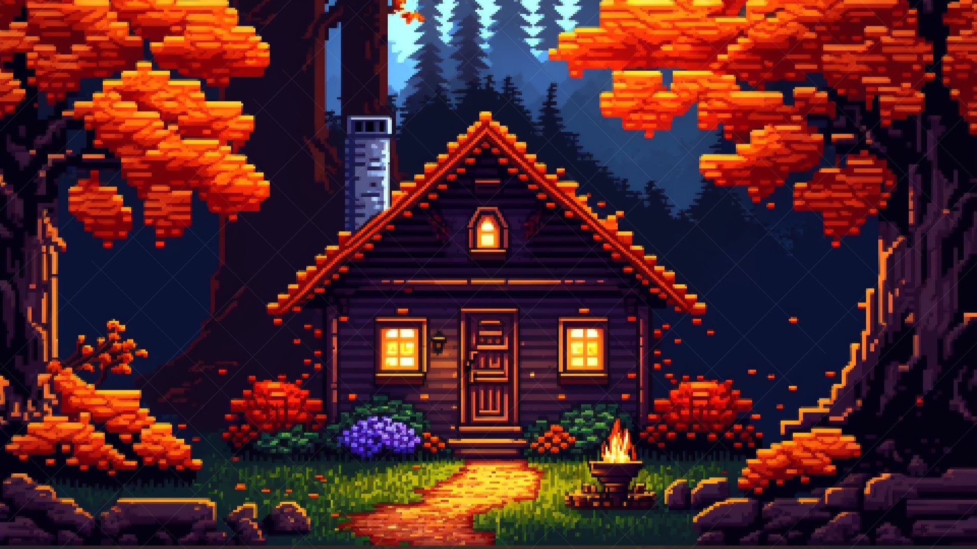 1920x1080 Autumn Forest Pixel Wallpaper