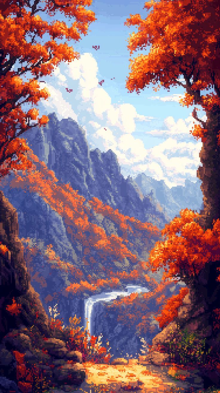 736x1313 Pixel Art Fall Scenery Wallpaper
