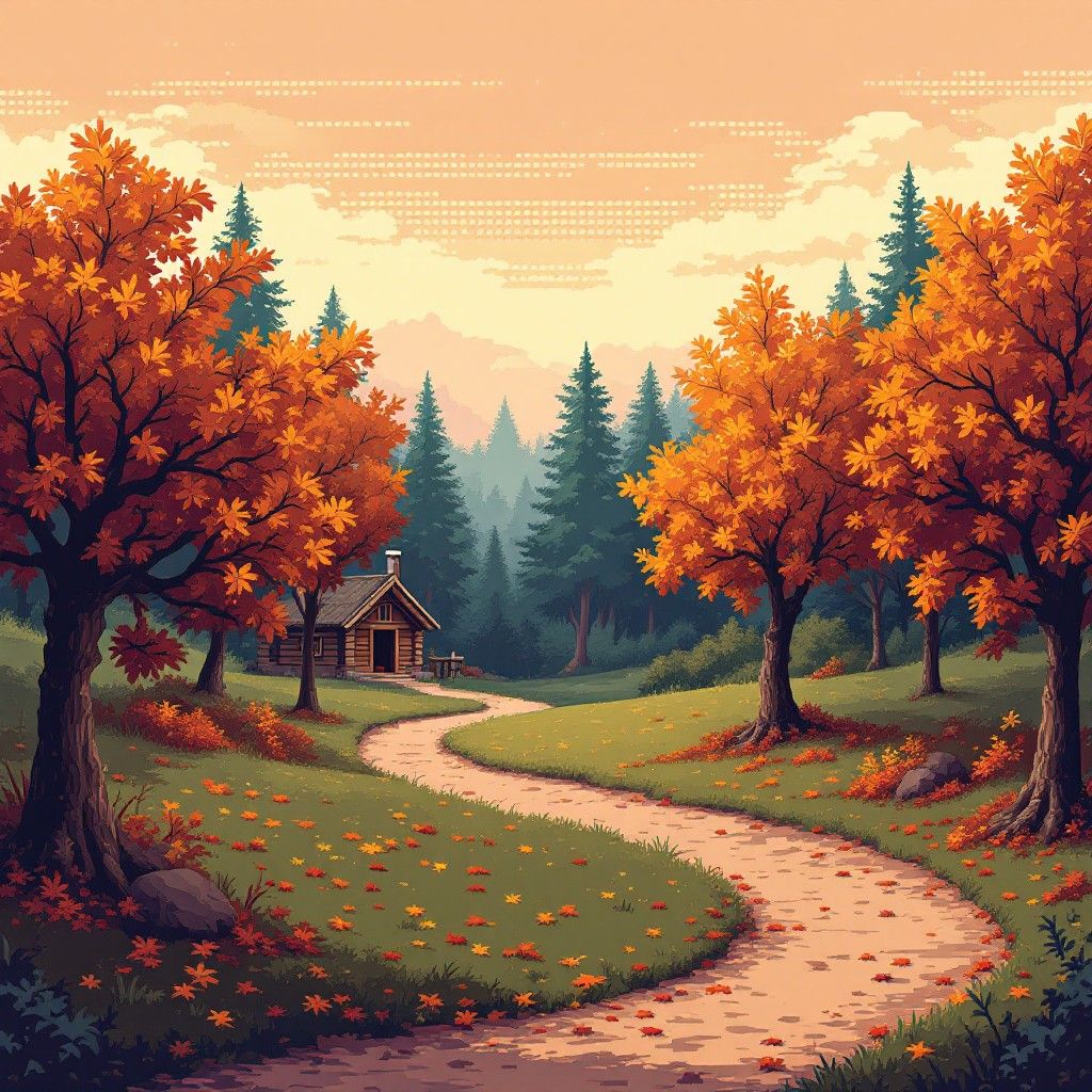 1024x1024 Download Cozy Pixel Cottage Image, Cottage, Autumn