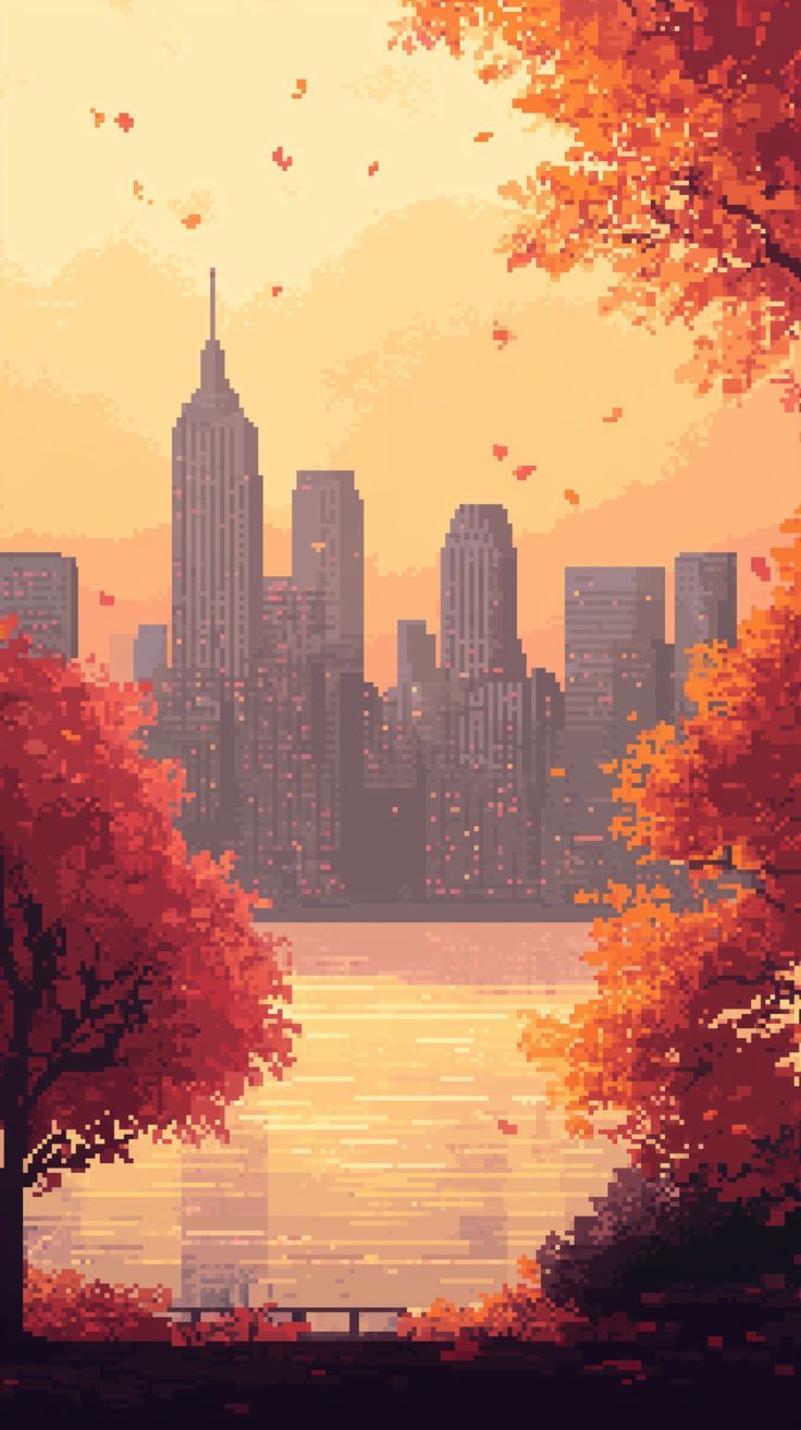 736x1313 Pixel Art City in Fall 11