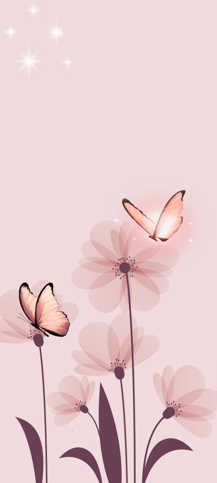 736x1634 Pink Butterflies and Flowers Wallpaper. Pastel floral background, Pink aesthetic wallpaper, Pink flowers with butterflies