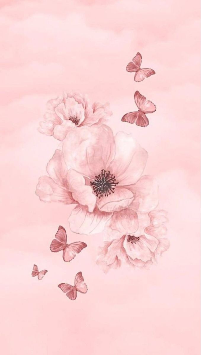 679x1200 Pink Flowers and Butterflies Wallpaper. Rosé pink aesthetic, Valentines wallpaper iphone, Rose gold aesthetic