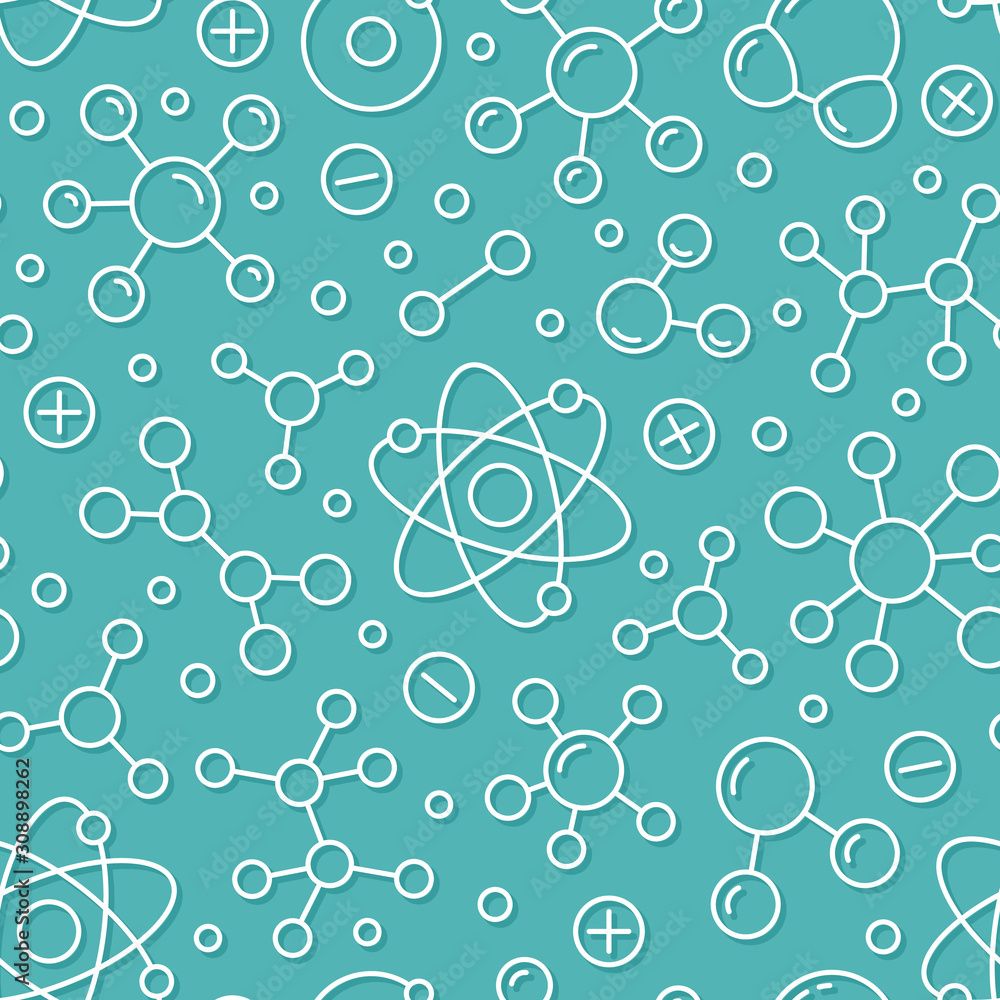 1000x1000 Molecule Background, Abstract Science Seamless Pattern. Medical, Chemistry Wallpaper With Atom Line Icons. Scientific Research Vector Illustration, Blue White Color Stock Vektor