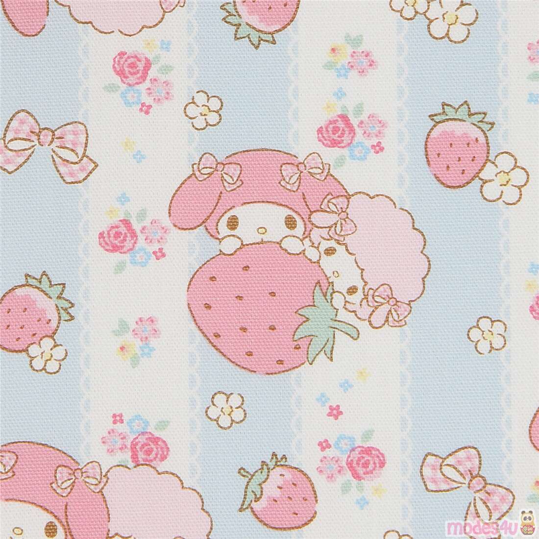 1100x1100 light blue My Melody strawberry stripe oxford fabric Fabric