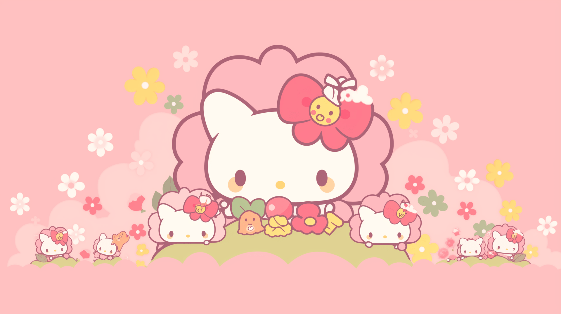1920x1076 Hello Kitty Pink Floral HD Wallpaper