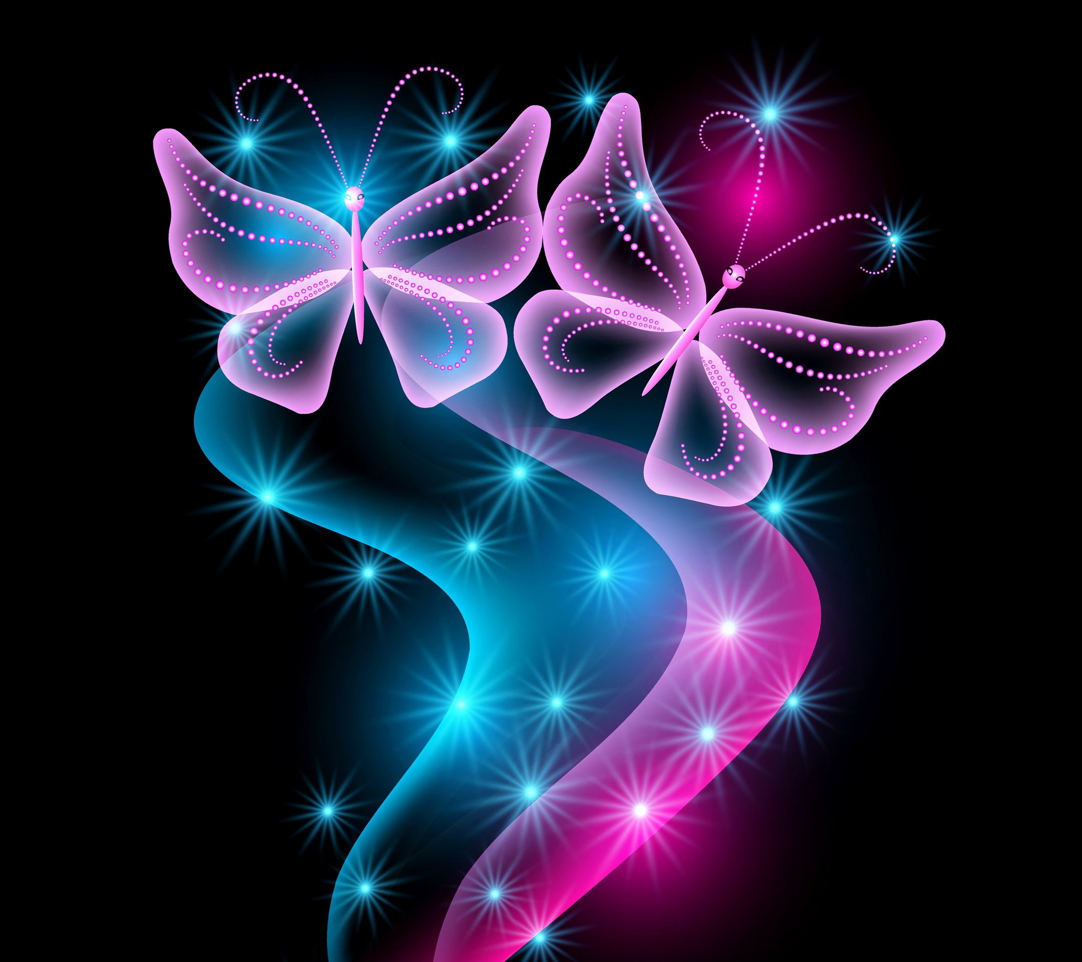 2160x1920 Wallpaper butterfly, abstract, blue, pink, glow, Neon, sparkle, butterflies for mobile and desktop, section абстракции, resolution 2160x1920