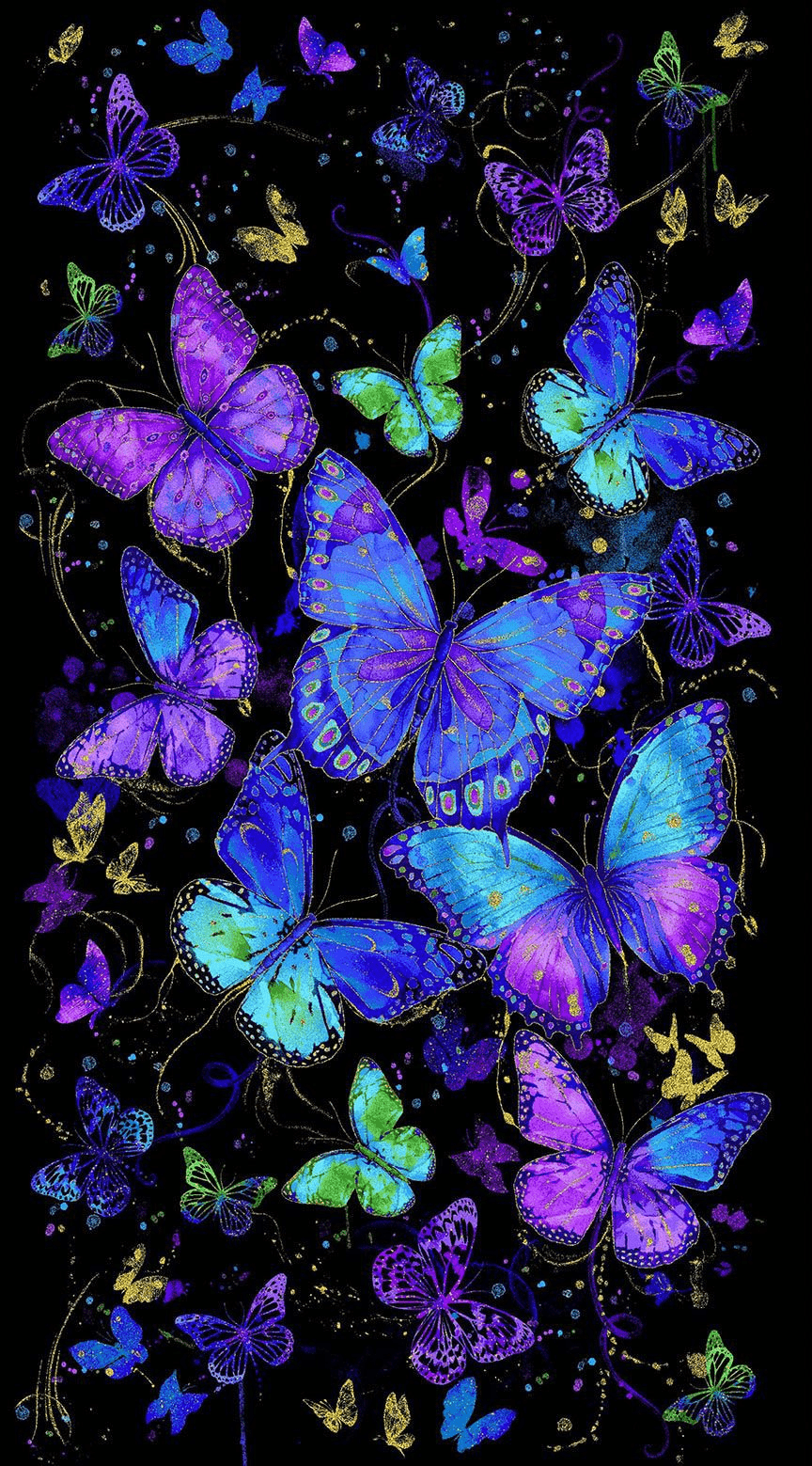 864x1559 Butterfly with Metallic on Black 24 Panel Evening Glow
