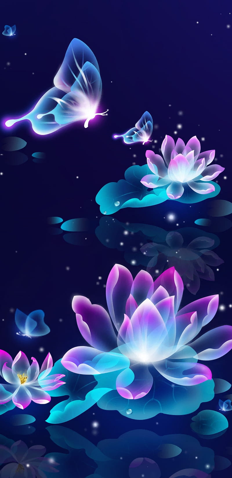 800x1644 ButterflyGlow, blue, butterfly, colourful, flower, flowers, glow, neon, purple, HD phone wallpaper