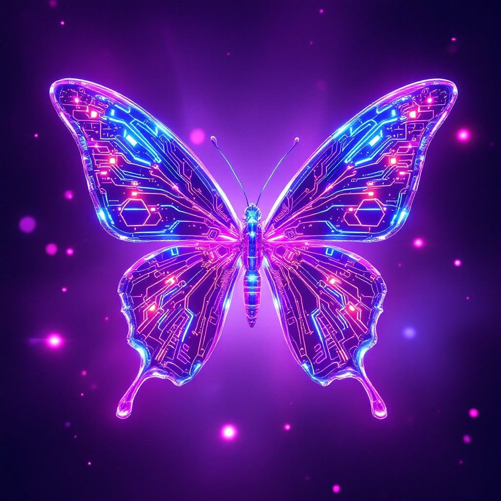 1024x1024 Download Neon Butterfly Glow Image, Neon, Cyberpunk