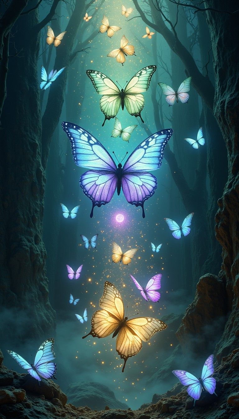 768x1344 Download Enchanted Butterfly Glow Image, Glowing, Magical