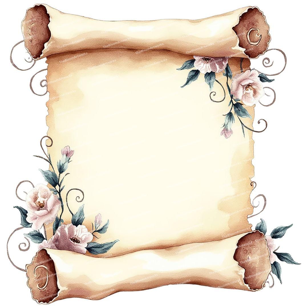1080x1080 Vintage Scroll Clipart, Vintage Paper, Old Parchment, Junk Journal Background, Junk Journal Ephemera, High Quality Pngs, Paper Craft