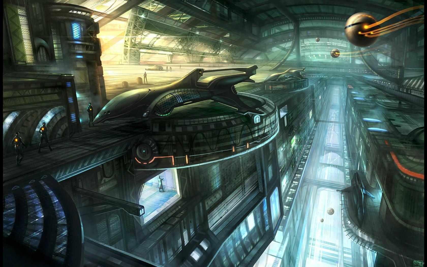 1680x1050 Download Cyberpunk Sci Fi Spaceship Futuristic Space Station Wallpaperx1050