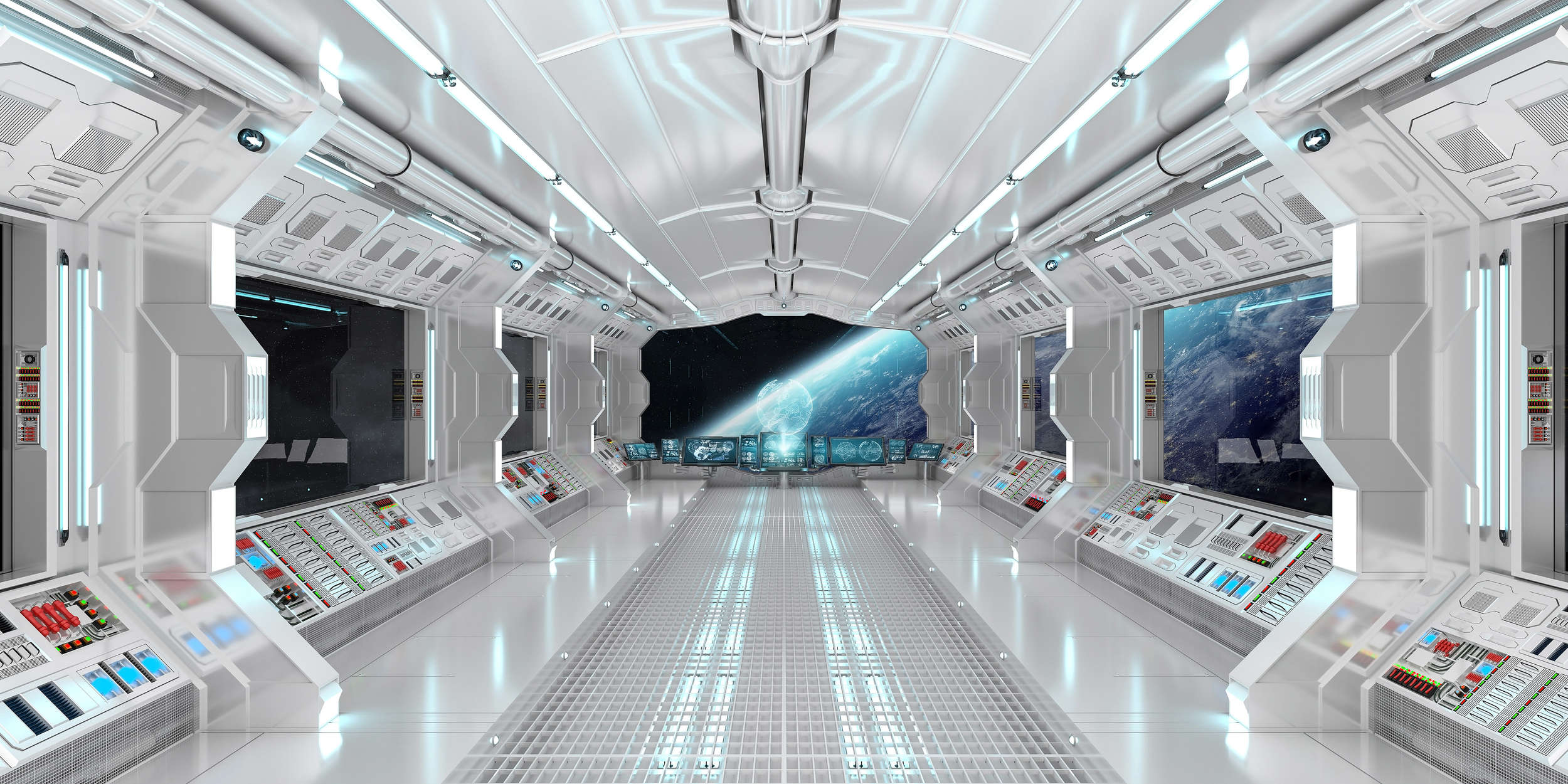 2500x1250 Sci Fi Design Wallpaper Mural Photo Wallpaper With Space Station And Planetary View, Blue